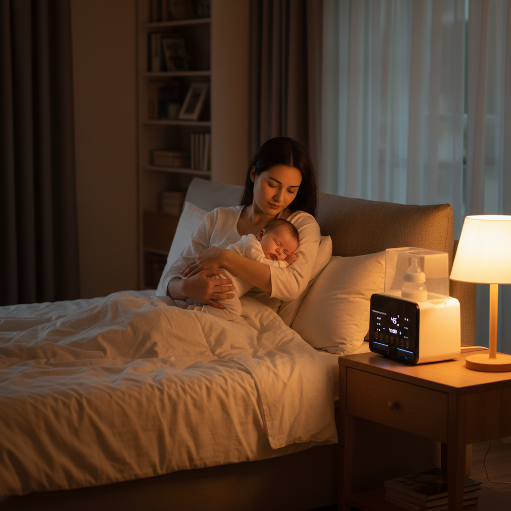 Have the baby in her arms and make the bottle warmer look like my product